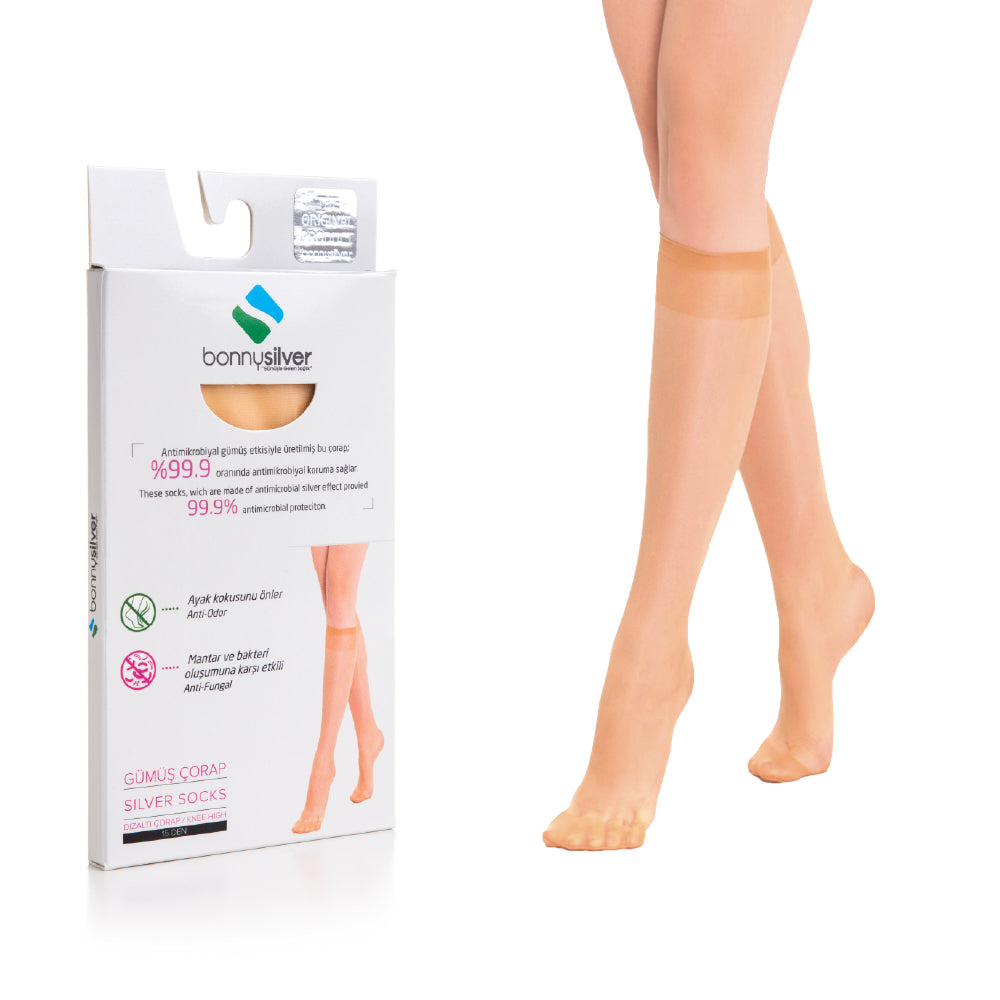 Silver Lady Knee Socks For Sensitive Feet - 87% Nylon Silver Yarn