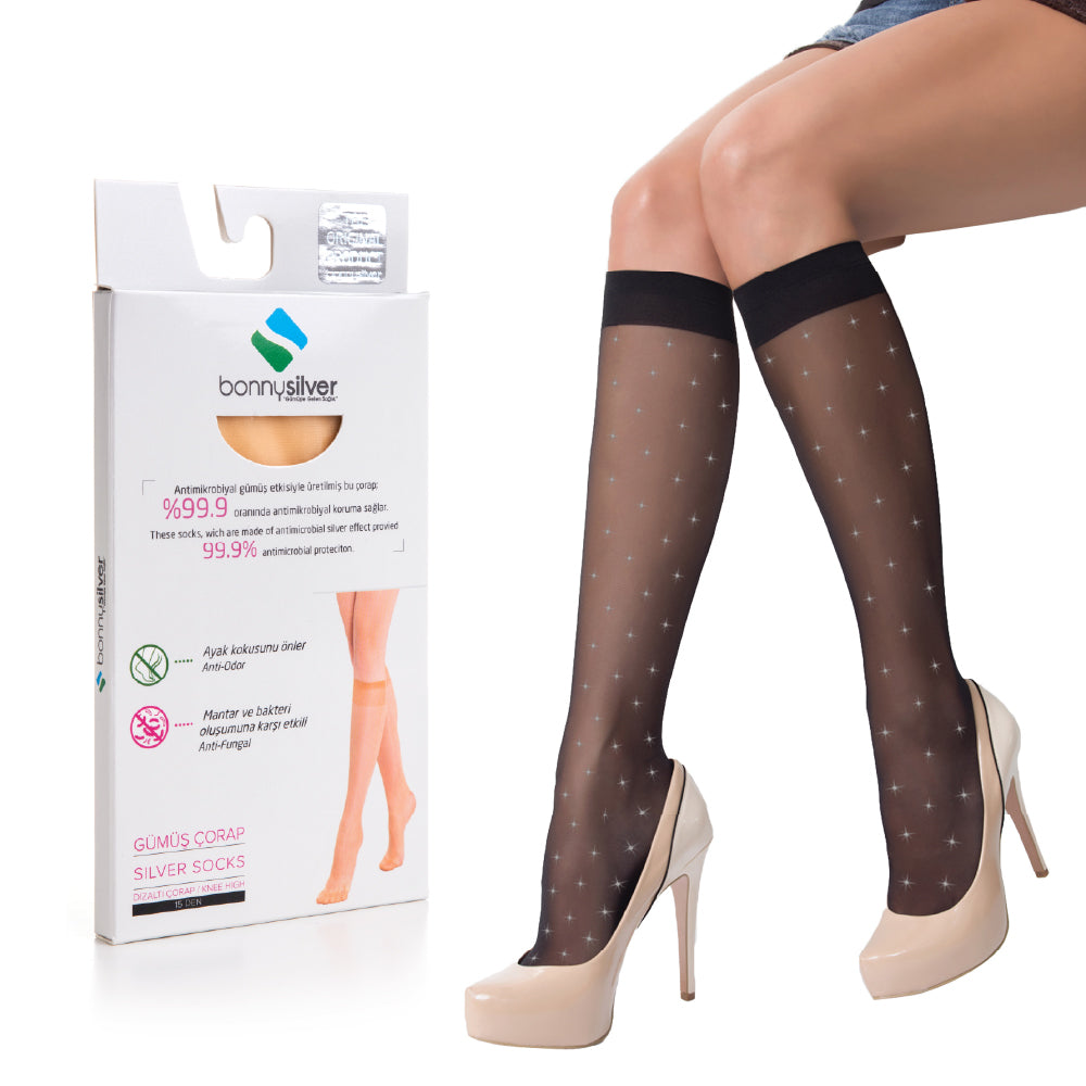 Silver Lady Knee Socks For Sensitive Feet - 87% Nylon Silver Yarn